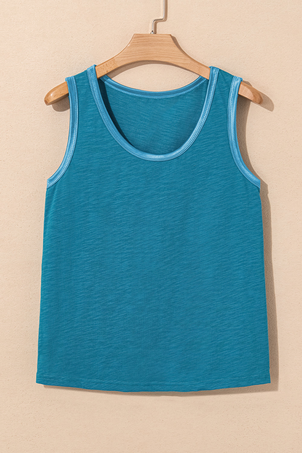 Peacock Blue Contrast Trim Round Neck Tank Top