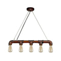 DecorBites™ 5-Head Steampunk Island Pendant Light with Straight Pipes and Rustic Charm