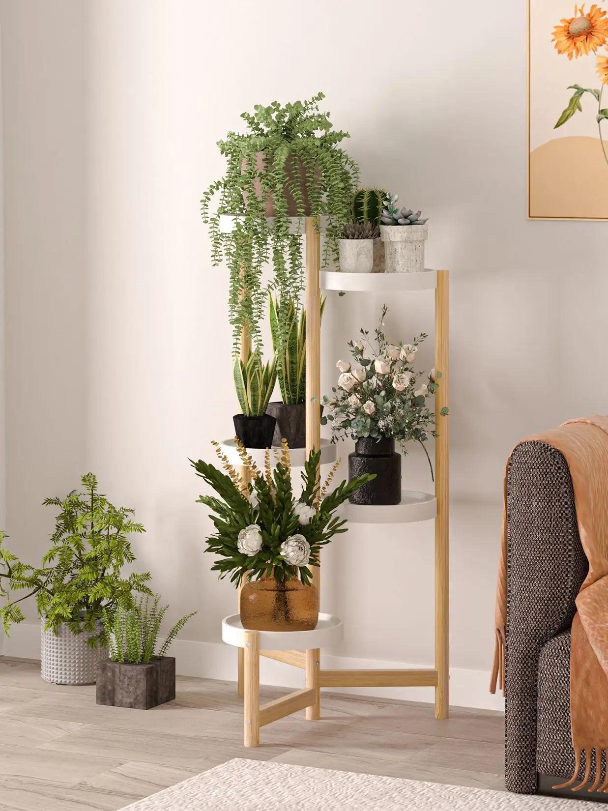 DecorBites™ 5-Tier Bamboo Plant Stand for Indoor and Outdoor