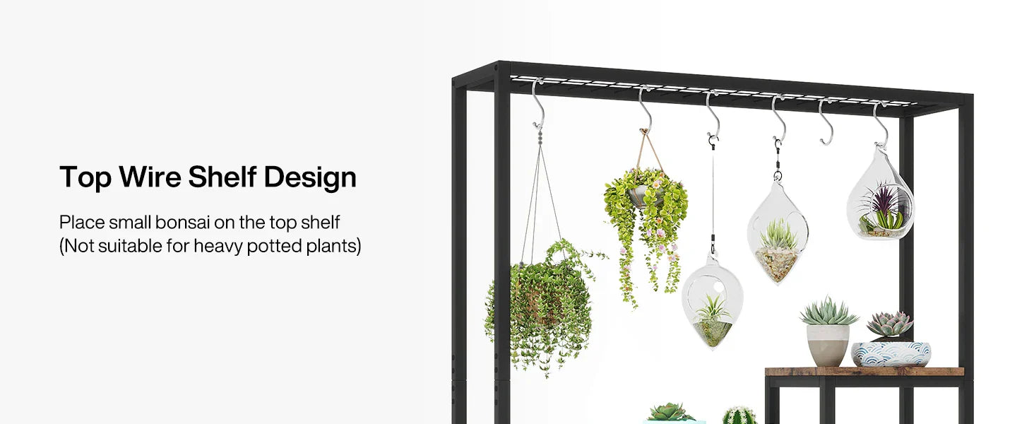 DecorBites™ 5-Tier Tall Metal Plant Stand with Hanging Hooks