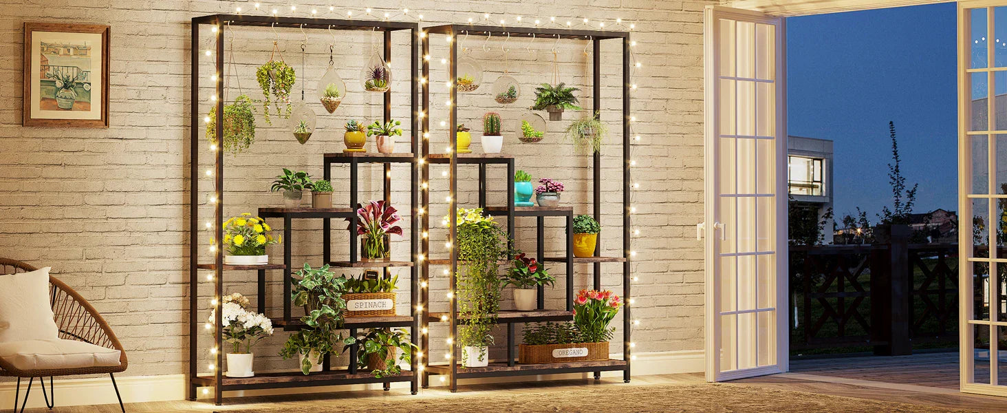 DecorBites™ 5-Tier Tall Metal Plant Stand with Hanging Hooks