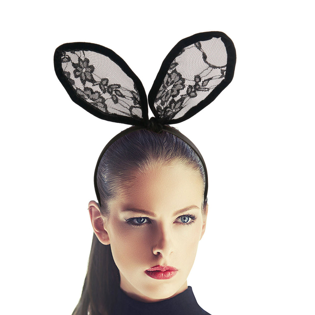 Fashion Bunny Ears Headband with Black Lace – Stylish Accessory