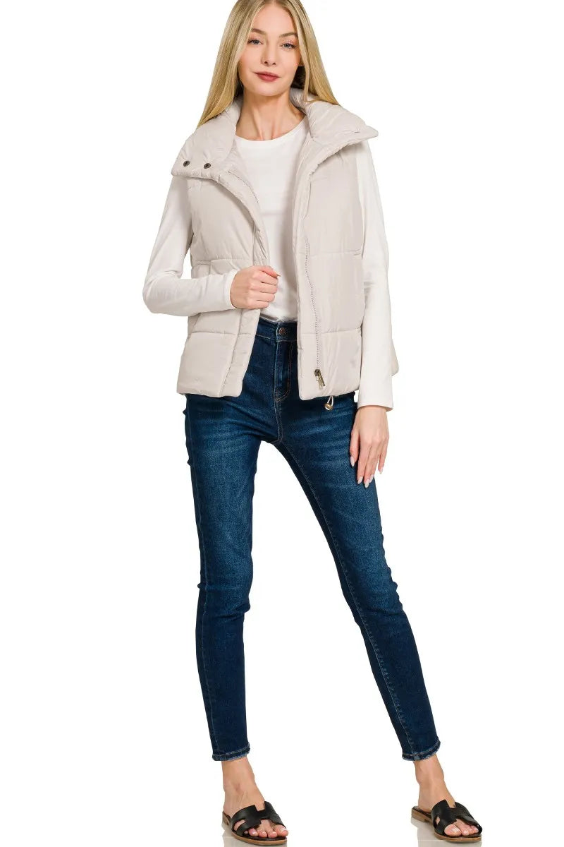 High Neck Zip-Up Vest Coat
