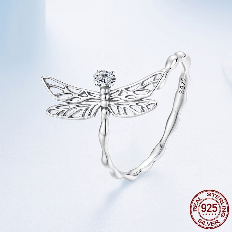 S925 Sterling Silver Dragonfly Open Ring