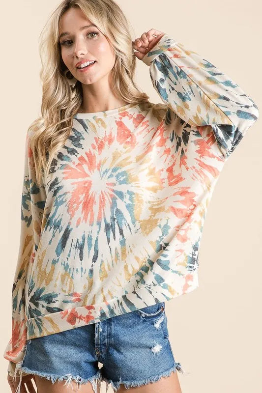 Tie Dye Print Terry Pull Over
