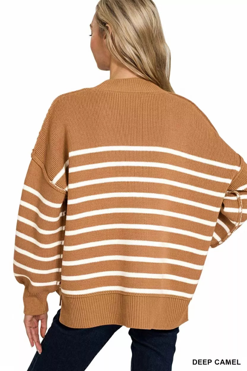 Exposed Seam Striped Oversized Sweater