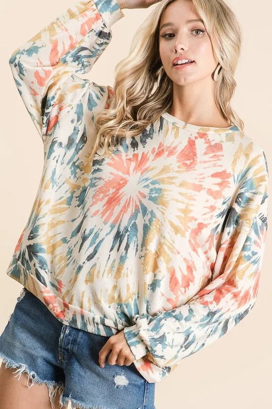 Tie Dye Print Terry Pull Over