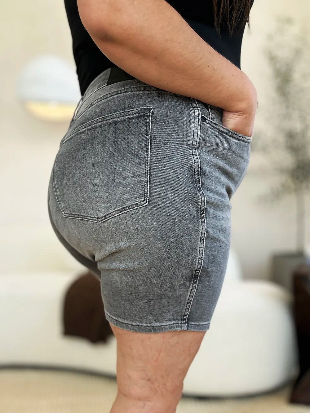 Full Size High Waist Washed Denim Shorts