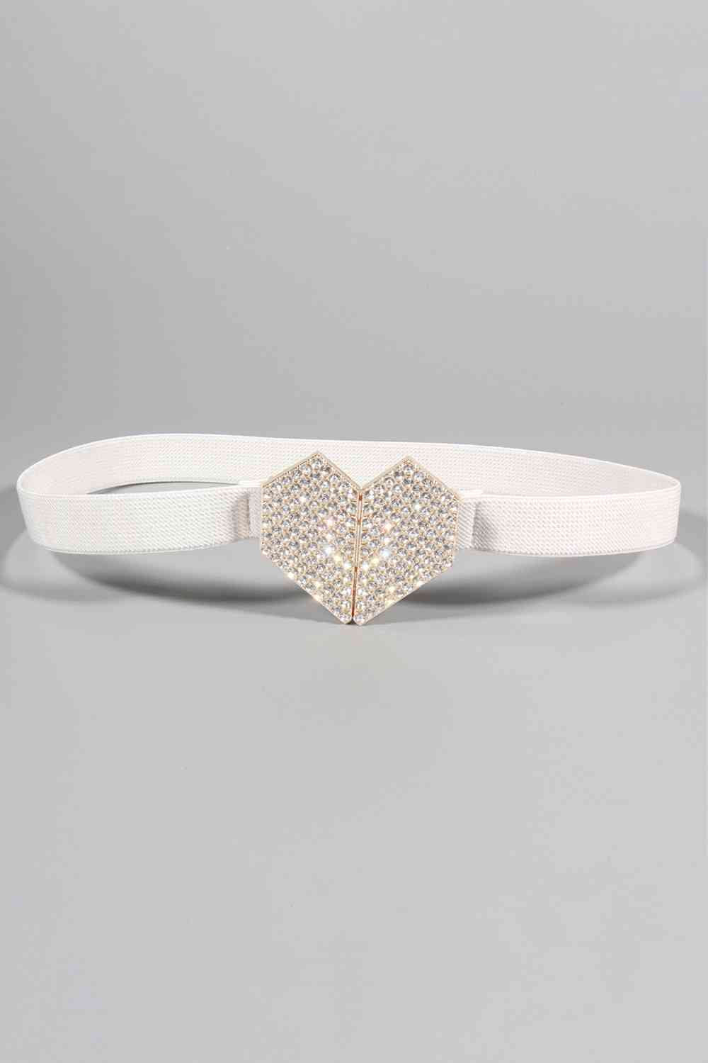 GlamStyle Rhinestone Heart Buckle Elastic Belt – Stunning Sparkle and Comfort See size chart under “more details”