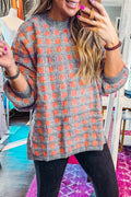 Pink Checkered Oversized Side Slit Sweater