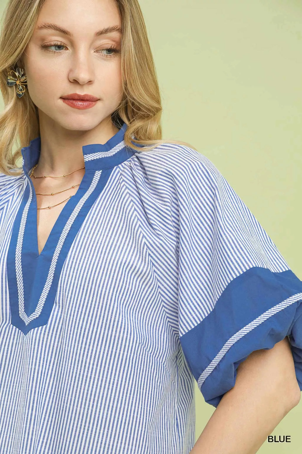 Striped Mixed Puff Sleeve Blouse