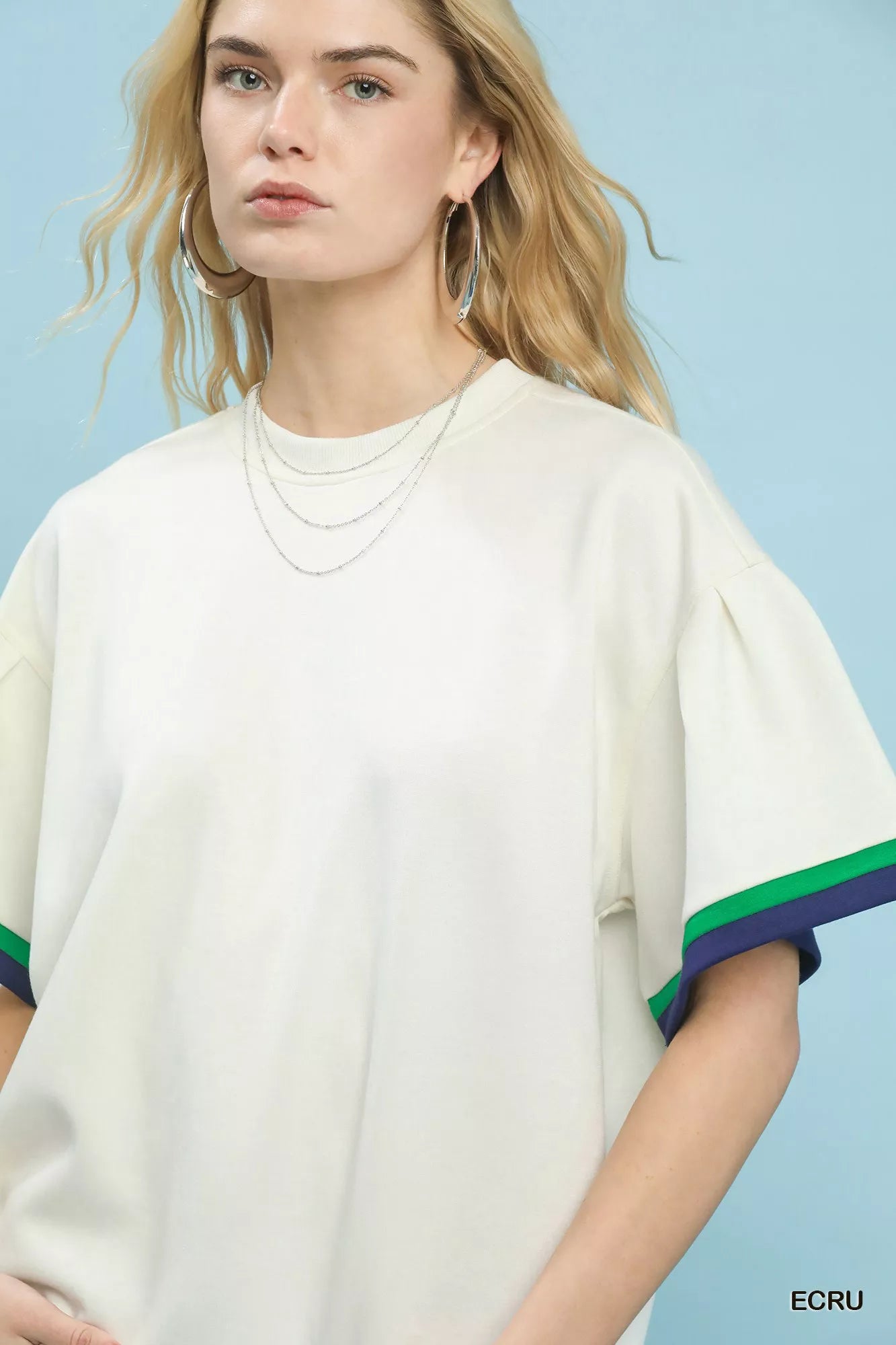 Contrast Trim Bell Sleeve Top