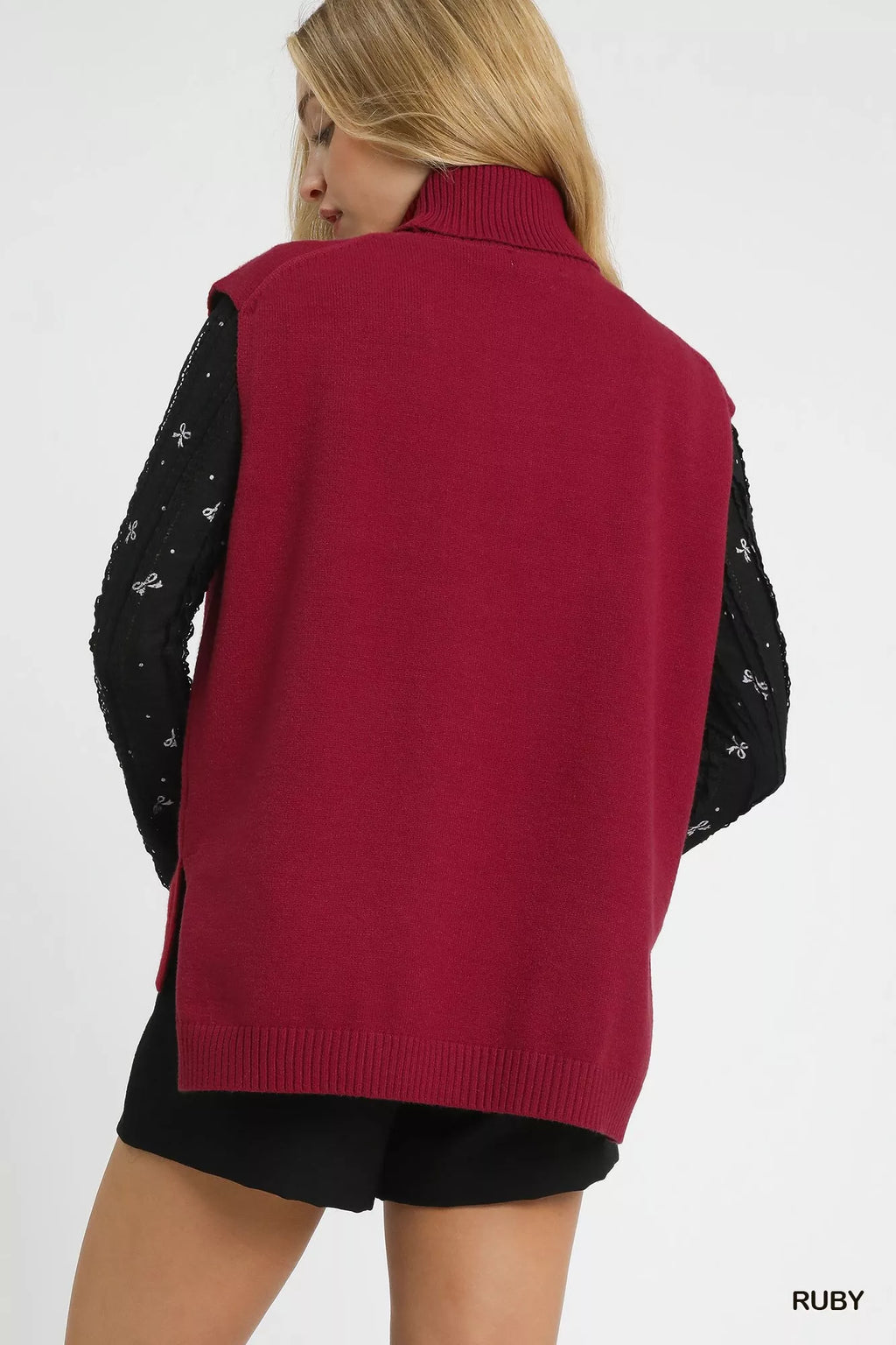 High-Low Turtleneck Sleeveless Sweater Top