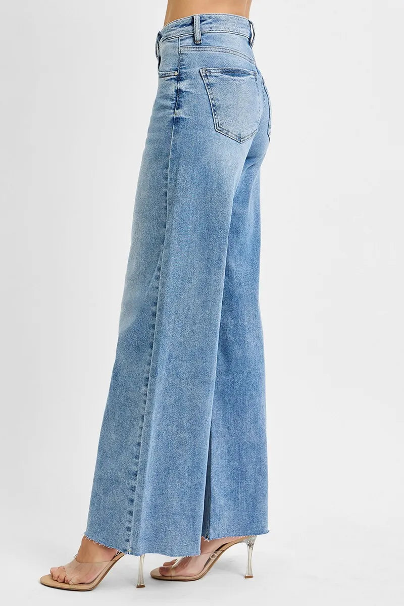 Full Size Tummy Control High Rise Ankle Palazzo Jeans Plus Size