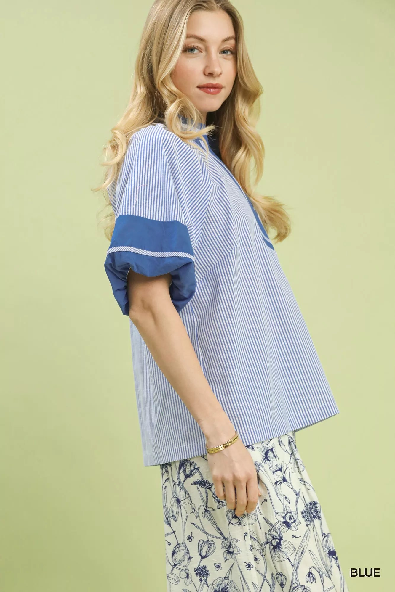 Striped Mixed Puff Sleeve Blouse