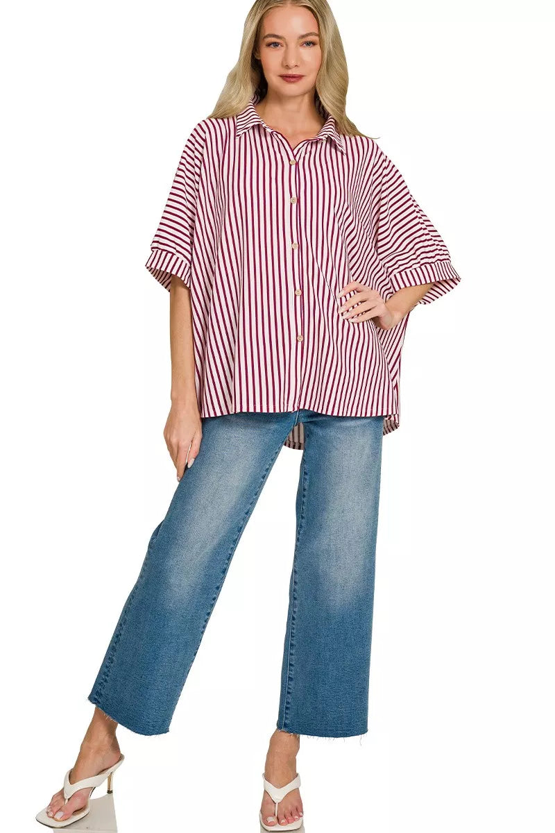 Oversized Stripe Button Down Shirt