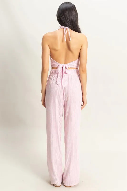 Striped Halter Neck Top and Pants Set