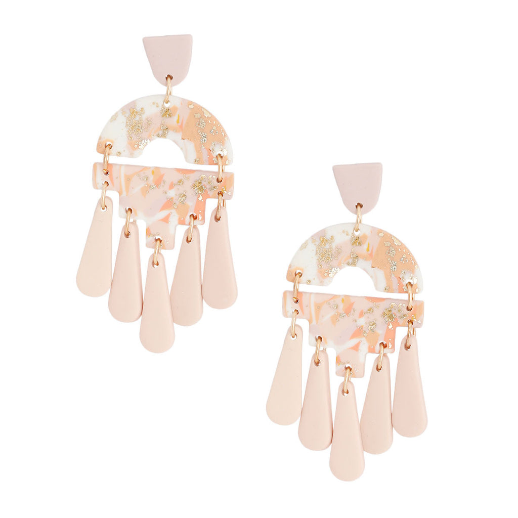 Teardrop Earrings Blush Marbled Clay Stylish Statement Jewelry