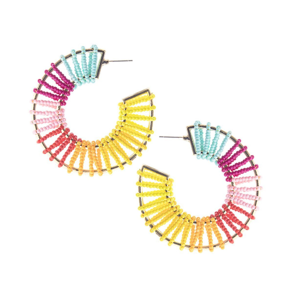 Wide Rainbow Seed Bead Hoops Stylish Statement Earrings