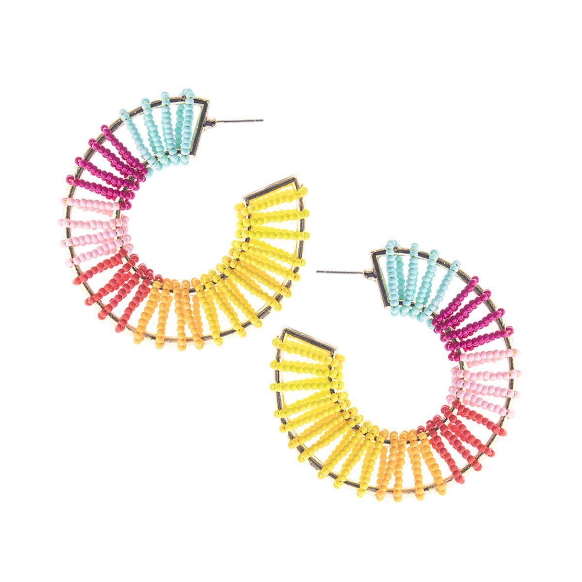 Wide Rainbow Seed Bead Hoops Stylish Statement Earrings