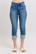 Full Size Skinny Cuff Capris Jeans with Pockets Plus Size
