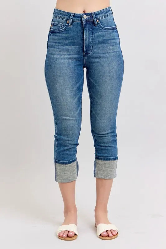 Full Size Skinny Cuff Capris Jeans with Pockets Plus Size