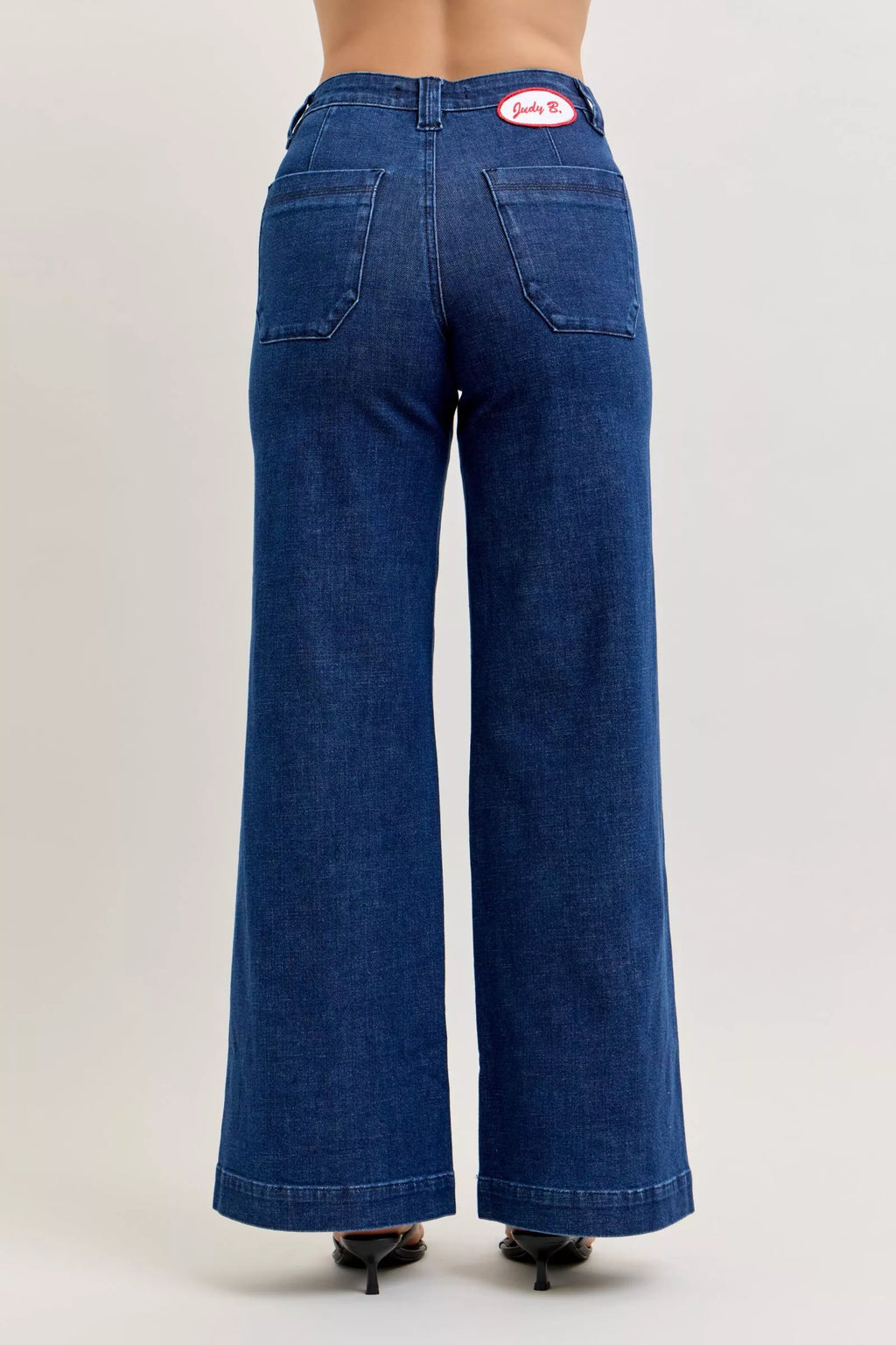 High-Waisted Retro Wide Jeans with Patch Pkts & Twisted Seams