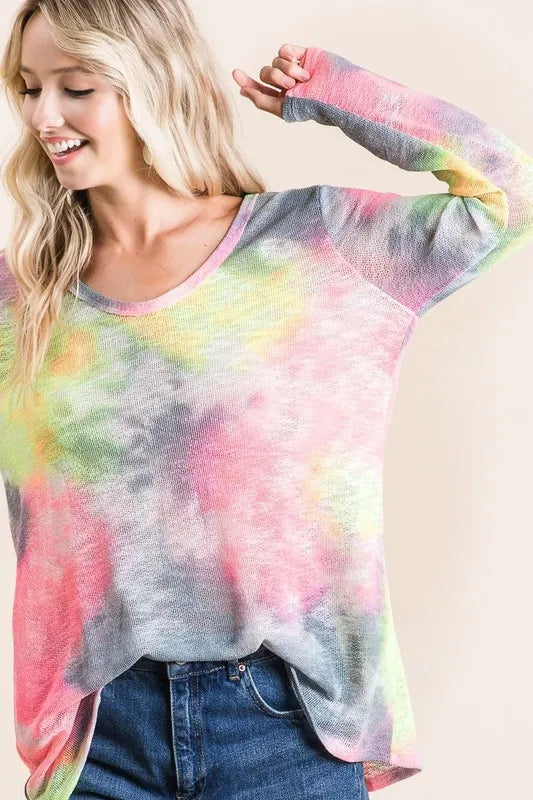 Tie Dye Print Low Gauge Knit Top