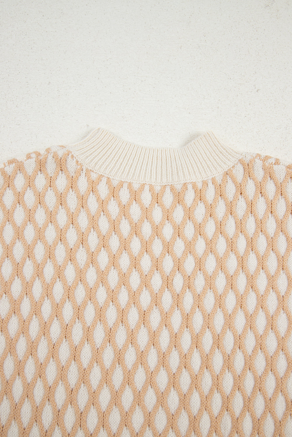 Smoke Gray Rhombus Textured Knit Mock Neck Sweater
