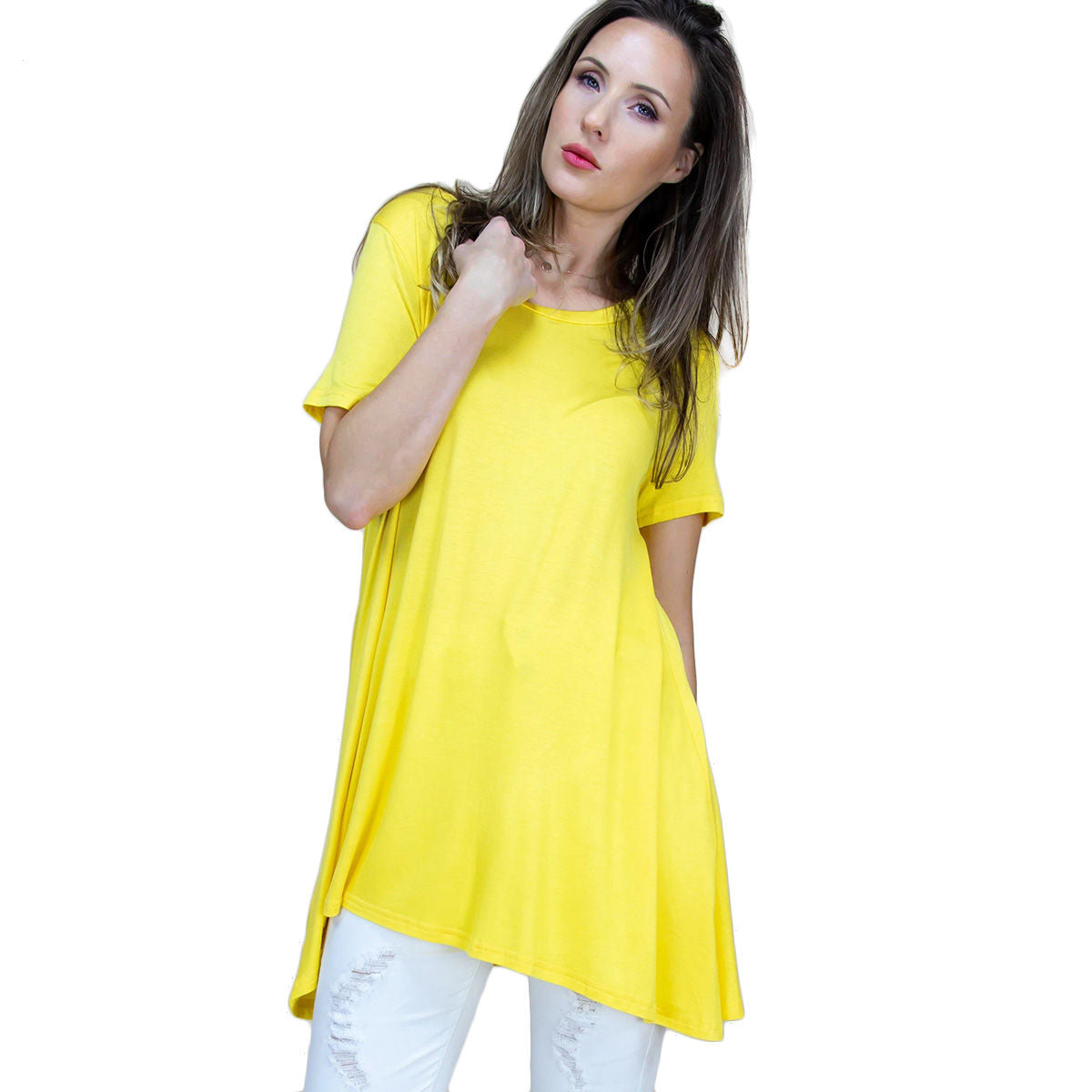 Women’s Yellow Scoop Neck Tunic Medium Casual Stylish Top