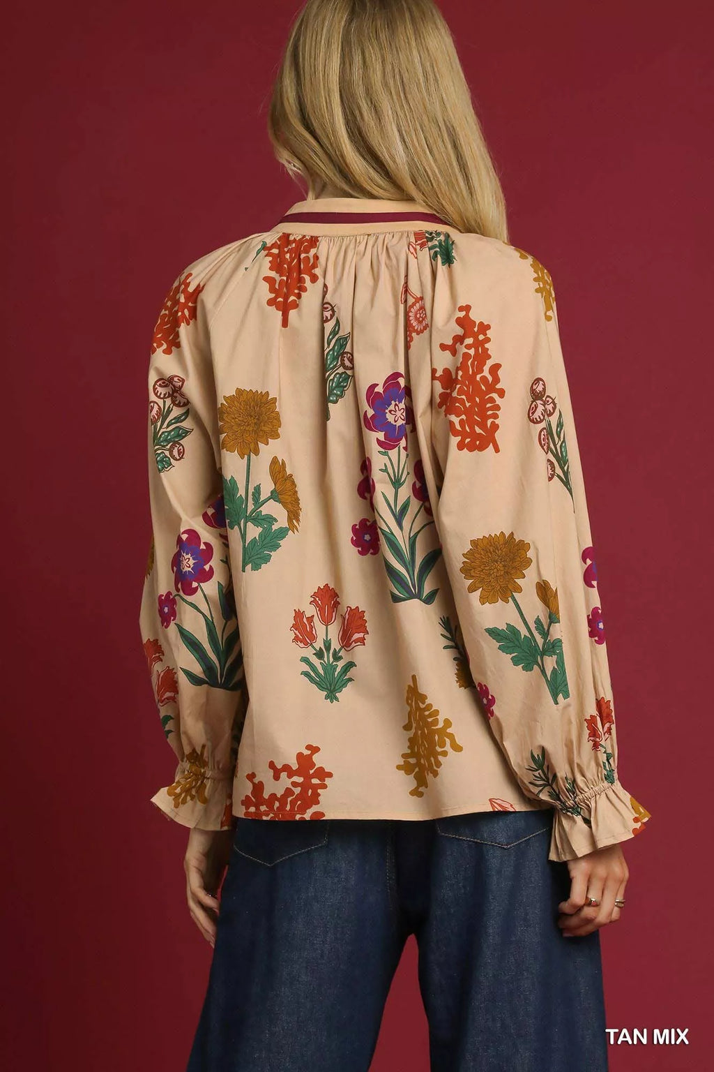 Floral Print Flounce Sleeve Blouse
