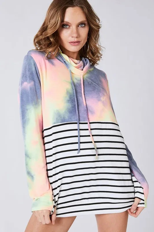 Tie Dye French Terry Cowl Neck Top