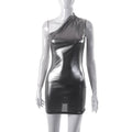 New One-shoulder Sleeveless Slim Wrap Buttock Bright Face Hot Girl Dress