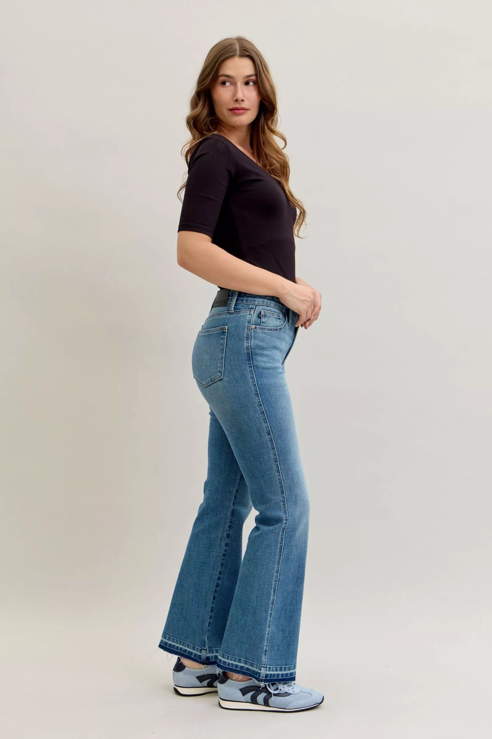 Full Size Mid Rise Slim Bootcut Tummy Control Release Hem Jeans Plus Size
