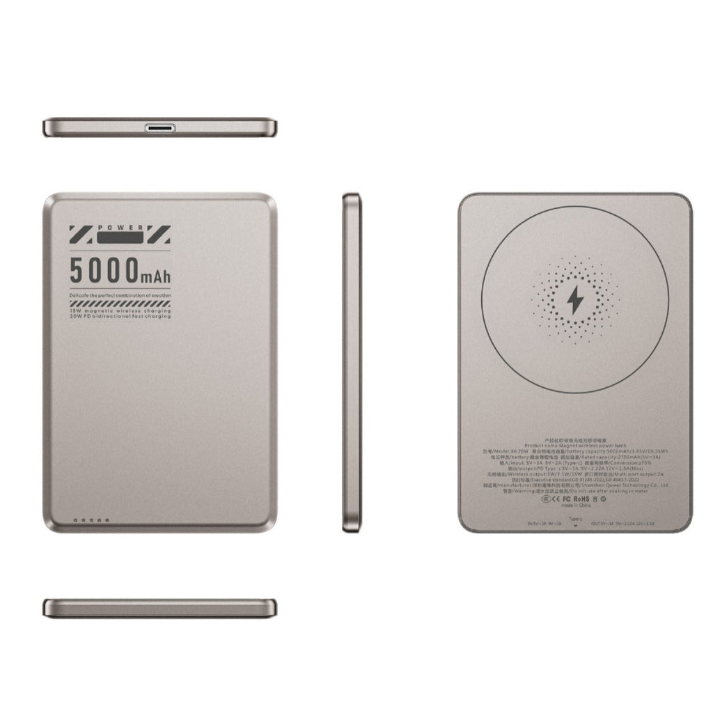 Aluminum Alloy Ultra-thin Double Pop-up Window Creative Magnetic Fast Charging Small Light Power Digital Display Mobile Power Supply