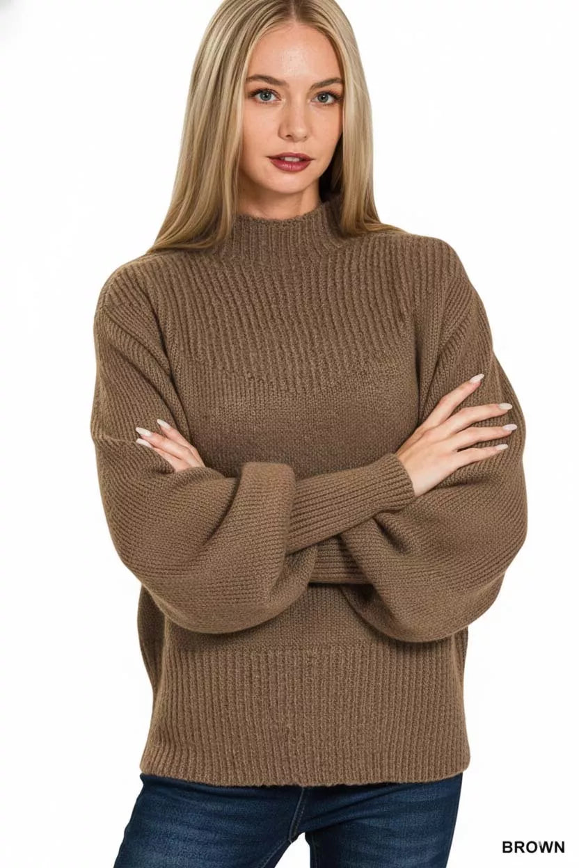 I am a Fashion Junky Balloon Sleeve Mock Neck Sweater