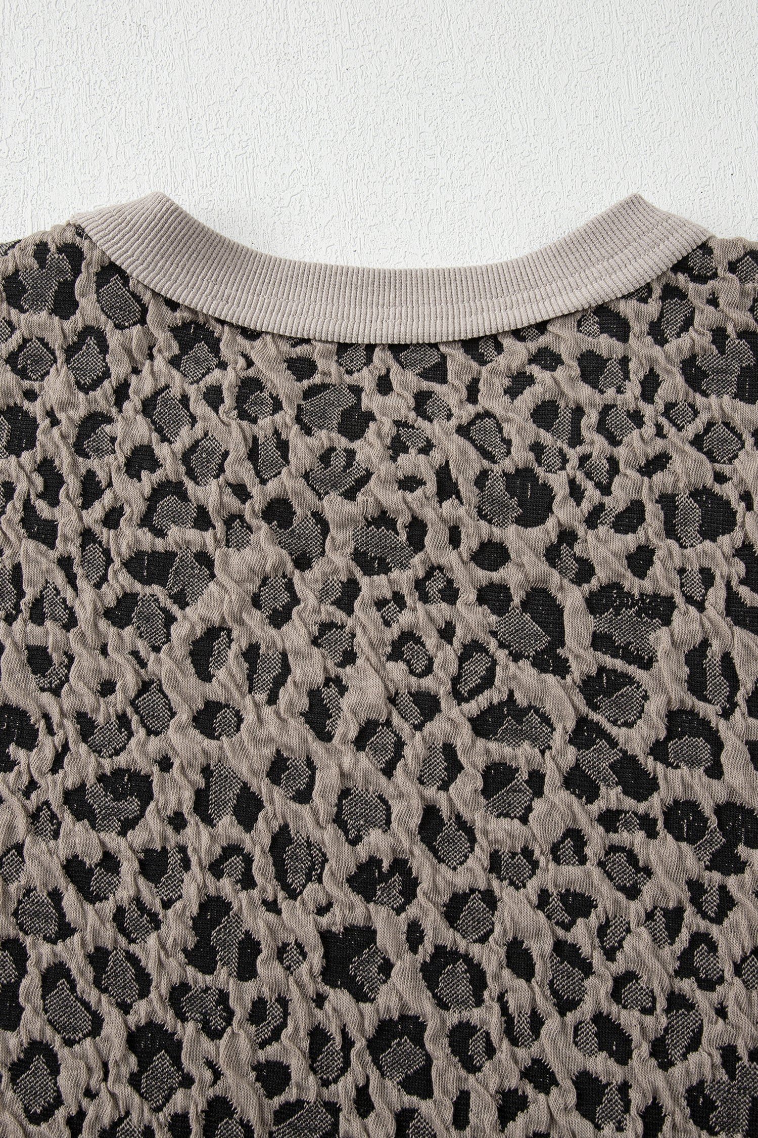 Khaki Jacquard Leopard Half Sleeve Jumper Wide Leg Pant Set