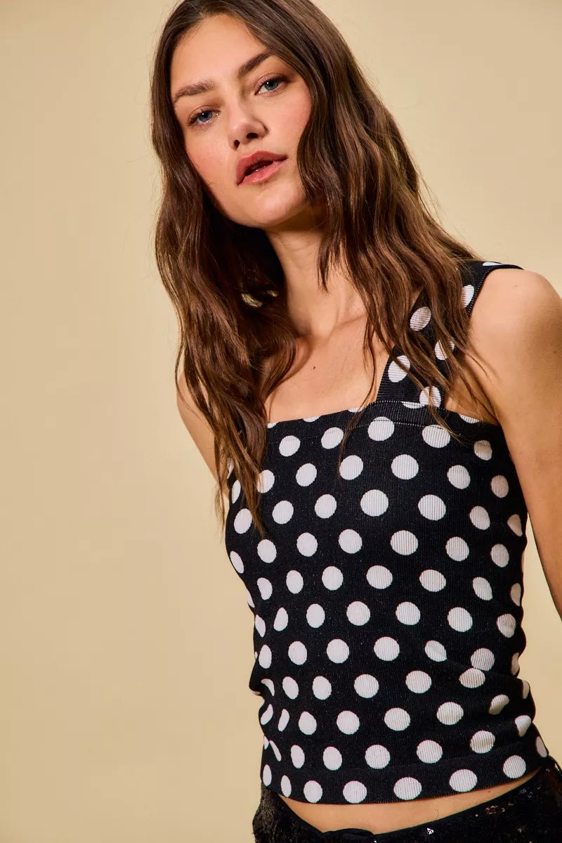 Polka Dot Knit Crop Seamless Casual Tank
