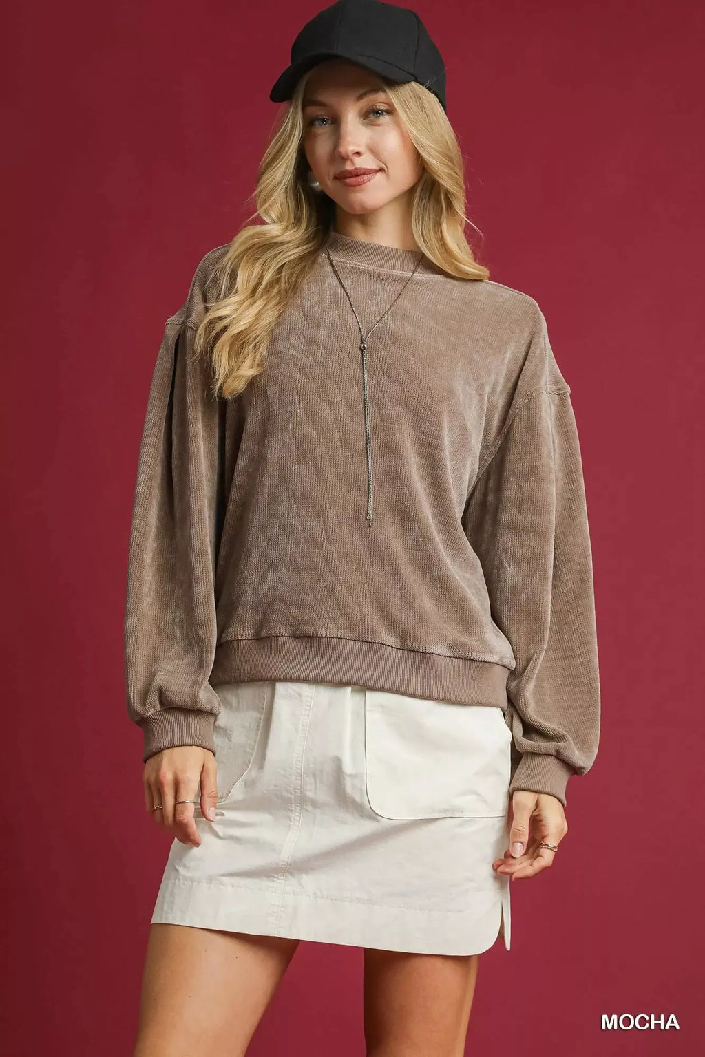 Velour Crewneck Balloon Sleeve Sweatshirt