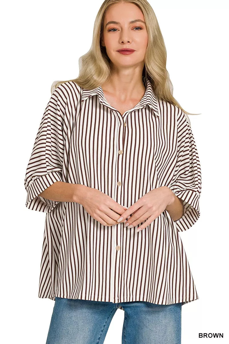 Oversized Stripe Button Down Shirt