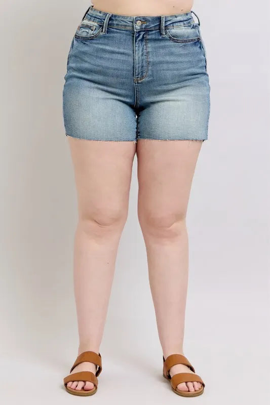 Full Size High Waist Star Seam Detail Denim Shorts Plus Size