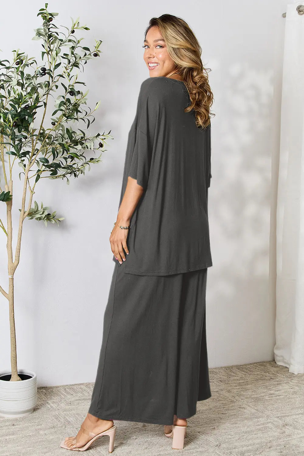 I am a Fashion Junky Full Size Round Neck Slit Top and Pants Set