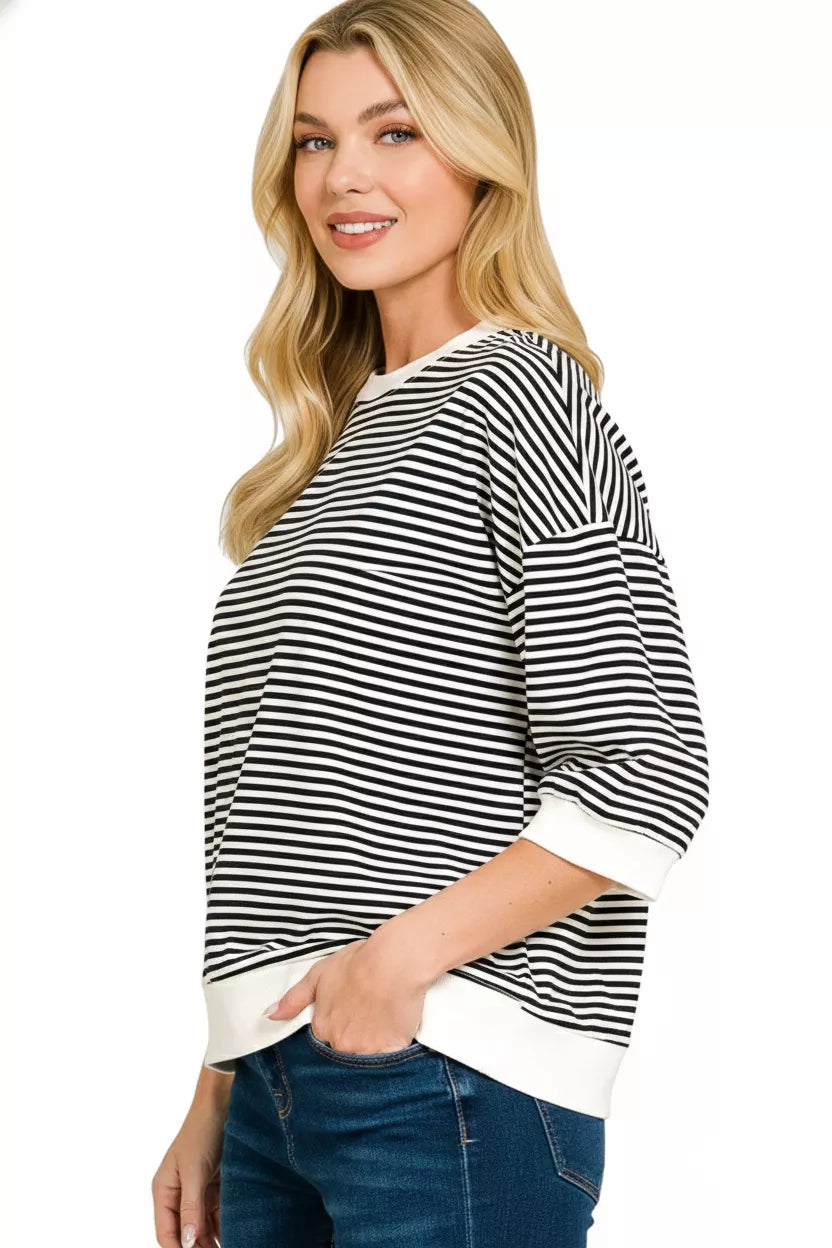 Striped Contrast Trim Banded Bottom Top