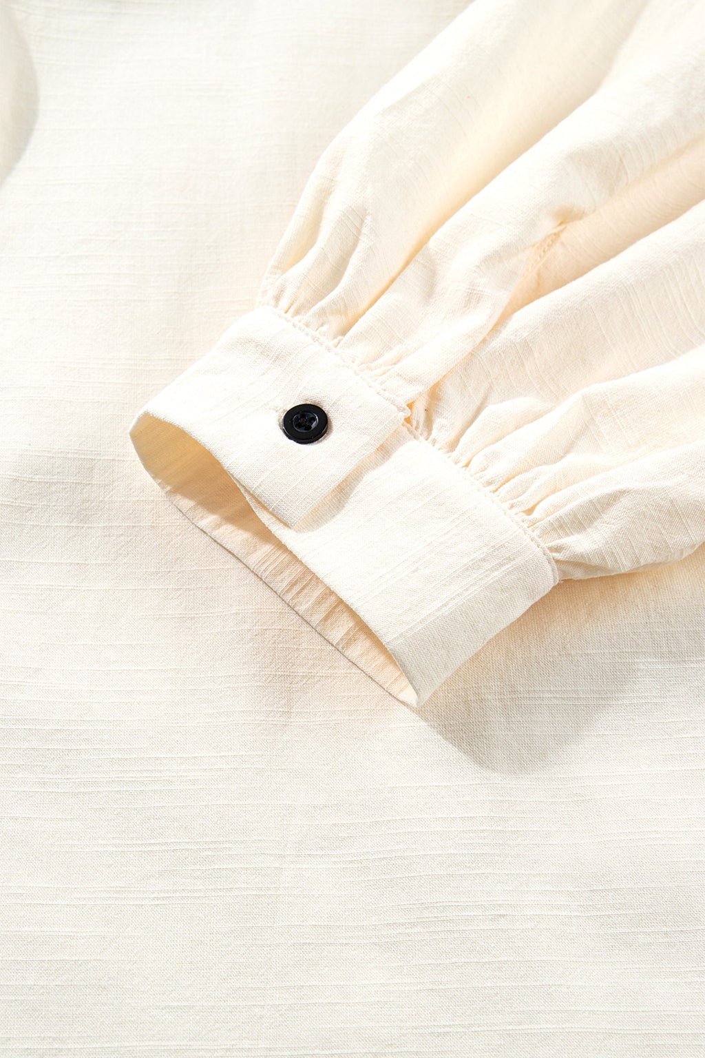 Beige Contrast Color Trim Button Down Long Puff Sleeve Shirt