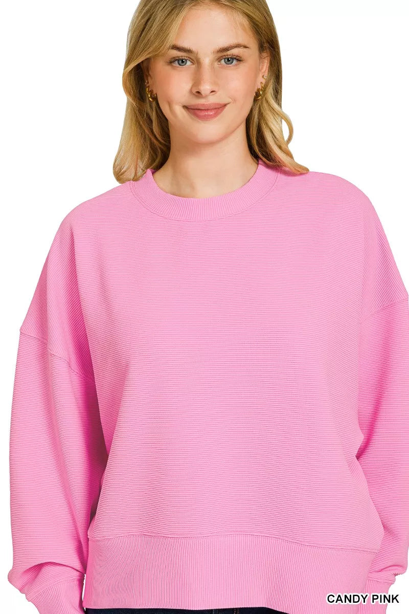 Ribbed Round Neck Pullover and Shorts Set