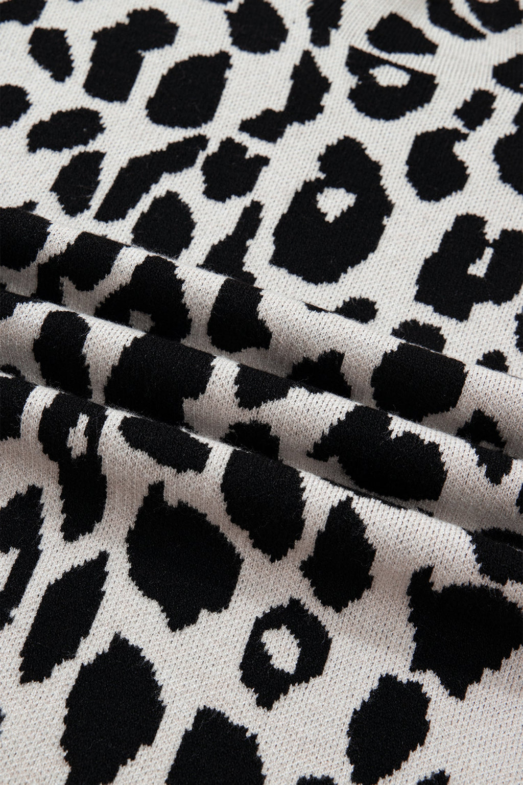Black Plus Size Leopard Print High Neck Short Sleeve Sweater