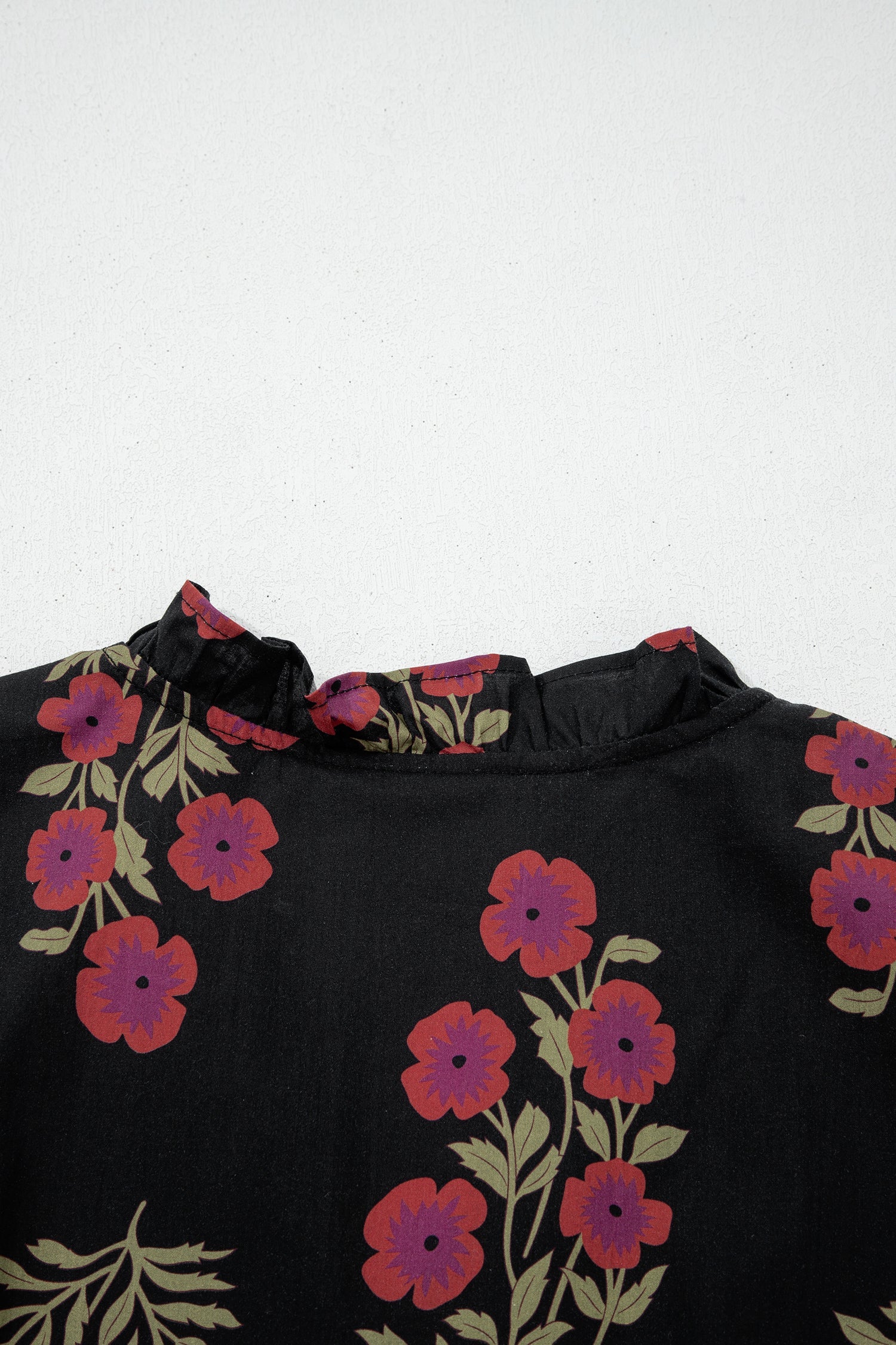 Black Floral Short Bubble Sleeve Tiered Maxi Dress