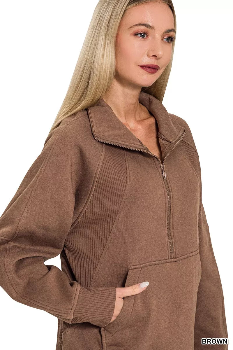 Half Zip Fleece Sweatshirt with kangaroo Pocket