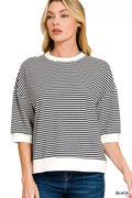 Striped Contrast Trim Banded Bottom Top