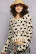 Openwork Floral Crochet Cardigan with Tassel Hem